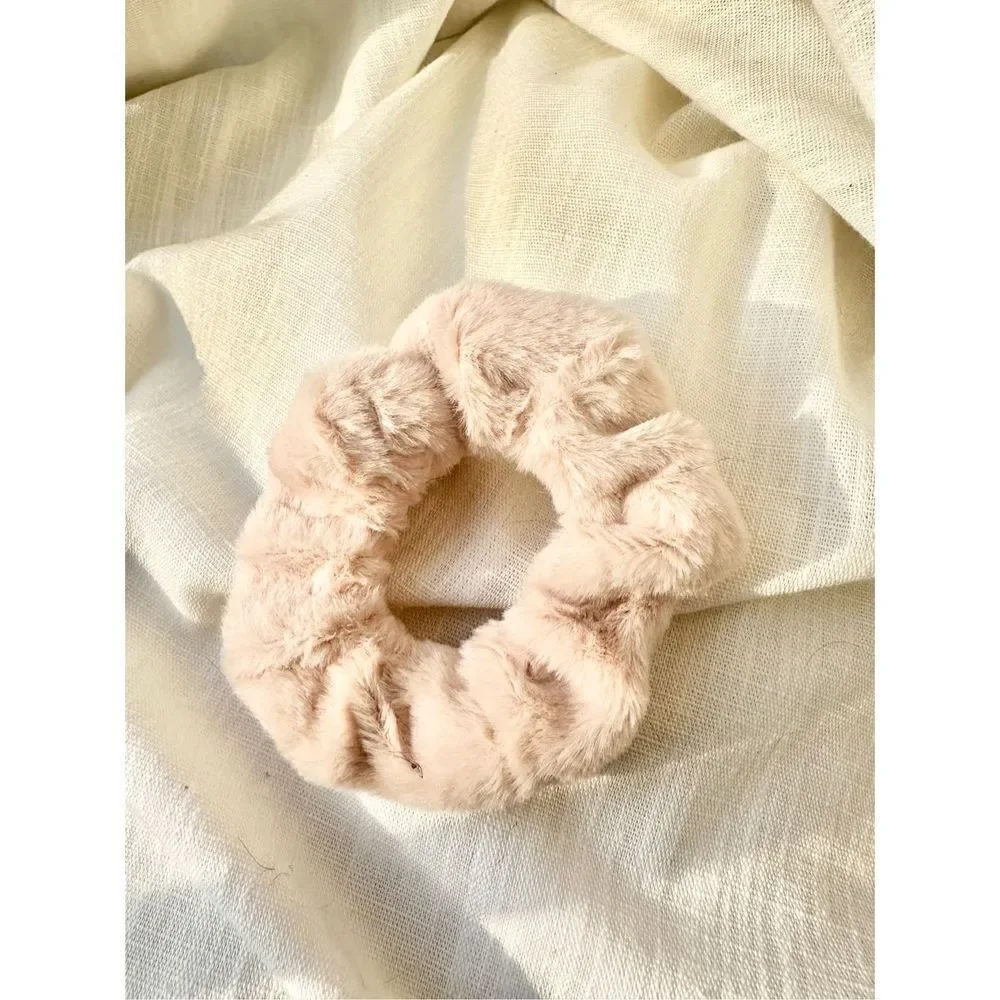 Light brown fuzzy hair tie scrunchie